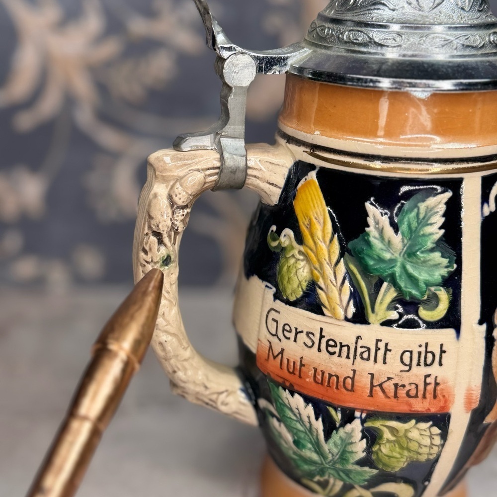 Vintage West German Beer Stein Pewter Lid Tavern Scene Relief Breweriana - Picture 5 of 11